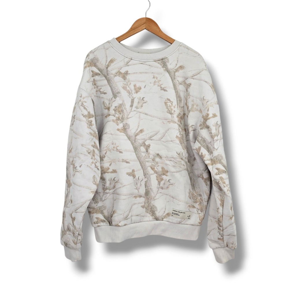 Comfrt Collection Winter Camo Tree Print Fleece Crewneck Sweatshirt Large